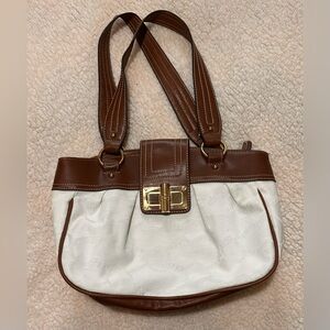 Chaps by Ralph Lauren white and brown leather gold buckle navy interior Y2K